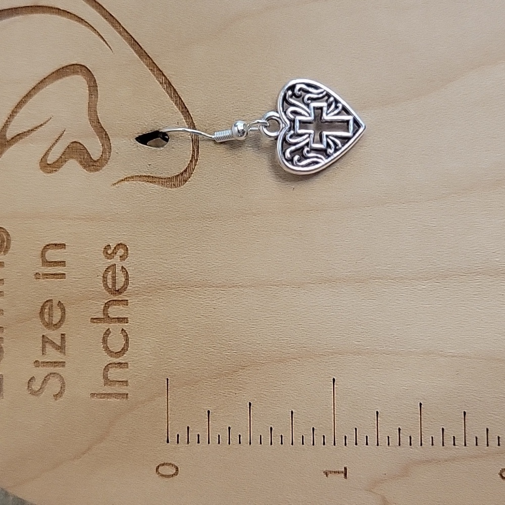 CHRISTIAN HEART CROSS DROP EARRINGS, S925 wires - Picture 4 of 4
